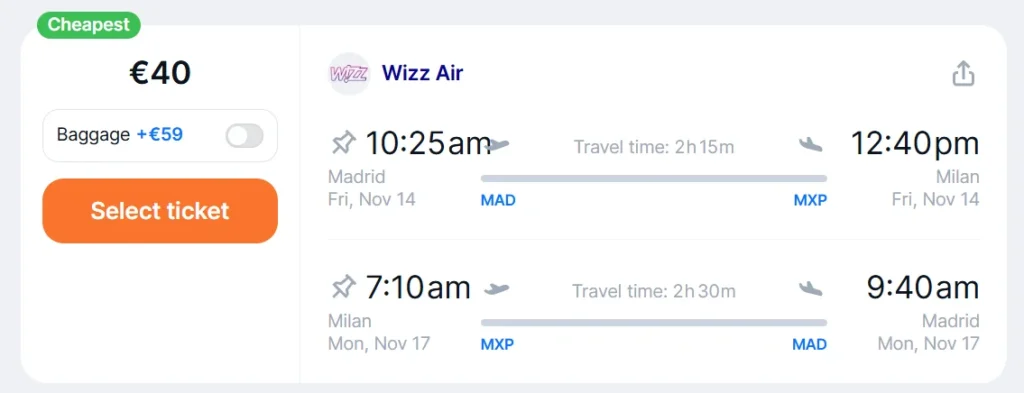 Vuelos Baratos desde Madrid a Milán con Wizz Air desde 40 euros ida y vuelta.